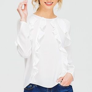 CYBER SALE! JULES White Chiffon Ruffled Blouse